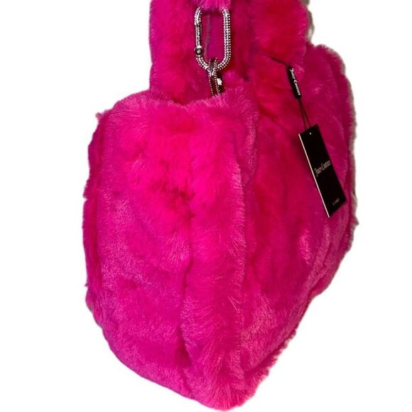 Juicy Couture Berry Fuchsia Faux Fur Tote Shopping Bag & Metallic Mini Pouch - Picture 6 of 15